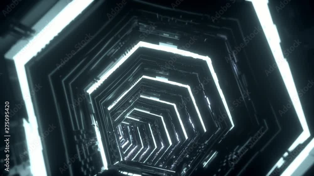 Poster sci-fi tunnel or spaceship corridor. abstract background. futuristic interior with neon lights. moti