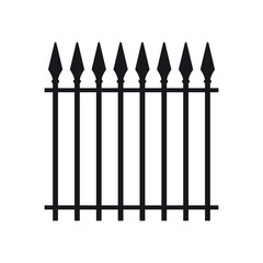 Vintage black iron fence with spearheads. isolated on white background.