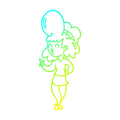 cold gradient line drawing cartoon woman with big hair