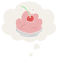 cartoon dessert and thought bubble in retro style