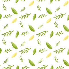 Seamless Pattern with Fresh Green Yellow Leaves