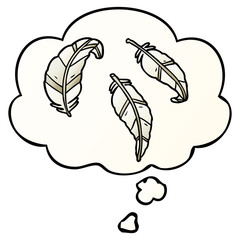 cartoon feathers and thought bubble in smooth gradient style