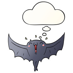 Fototapeta premium cartoon happy vampire bat and thought bubble in smooth gradient style
