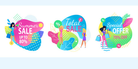 Naklejka premium Total Summer Sale Special Offer Banner Set Promo