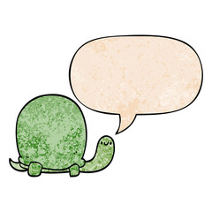 cute cartoon tortoise and speech bubble in retro texture style