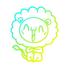 cold gradient line drawing happy cartoon lion