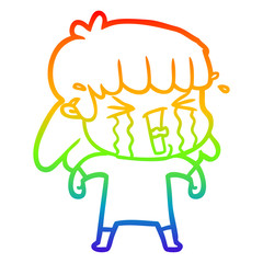 rainbow gradient line drawing cartoon woman in tears