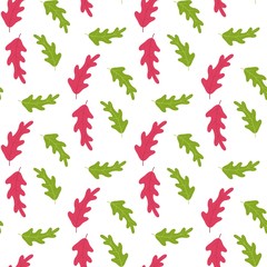 Red and Green Trees Leaves Summer Seamless Pattern