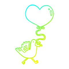 cold gradient line drawing cartoon bird with heart balloon