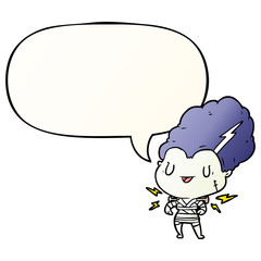 cartoon undead monster bride woman and speech bubble in smooth gradient style