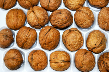 Dried nuts in order inside the box