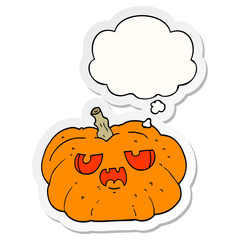 cartoon pumpkin and thought bubble as a printed sticker