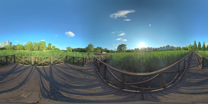 Ansan, South Korea - 7 June 2019. Panorama 360 degree view in park. Forest and Park 360 image, VR AR content.