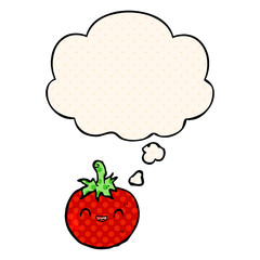 cute cartoon tomato and thought bubble in comic book style