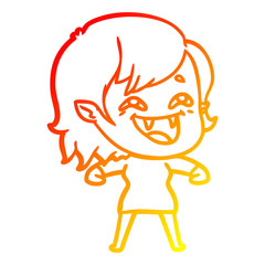 warm gradient line drawing cartoon laughing vampire girl