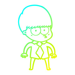cold gradient line drawing nervous cartoon boy wearing shirt and tie