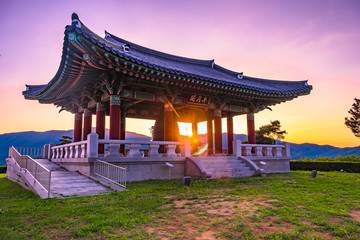 The park with old bells are stored in the pavilion,Pocheon Seoul Korea.