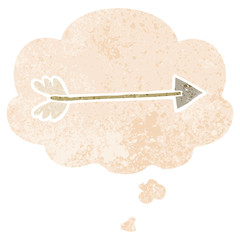 cartoon arrow and thought bubble in retro textured style