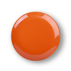 Orange empty plate on white background