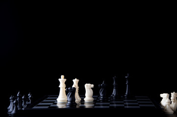 Business strategy concept on black background. Start up business planning Strategy idea with chess game. 4