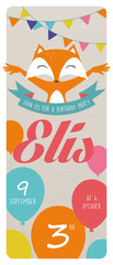 3rd birthday party invitation card with fox - Vector