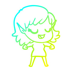 cold gradient line drawing happy cartoon elf girl