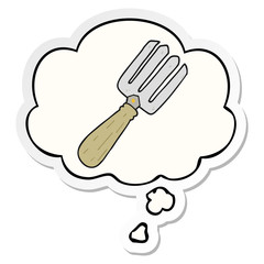 cartoon fork and thought bubble as a printed sticker