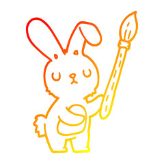 warm gradient line drawing cartoon rabbit with paint brush