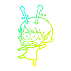 cold gradient line drawing cartoon shocked alien girl