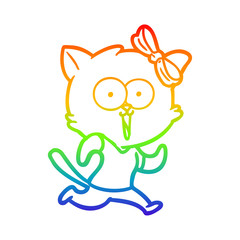 rainbow gradient line drawing cartoon cat