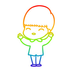 rainbow gradient line drawing happy cartoon boy