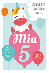 5th birthday party invitation card 10x15 with  - Unicorn