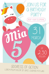 5th Mia birthday party invitation card with - Unicorn