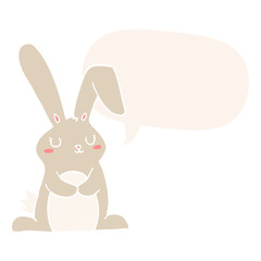cartoon rabbit and speech bubble in retro style