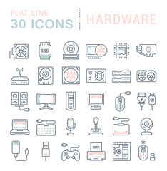 Set Vector Line Icons of Hardware