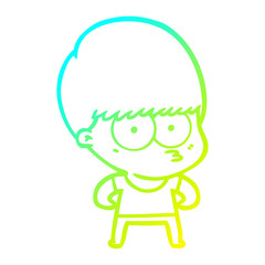 cold gradient line drawing curious cartoon boy
