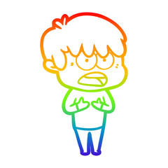 rainbow gradient line drawing worried cartoon boy