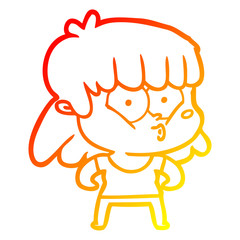warm gradient line drawing cartoon whistling girl