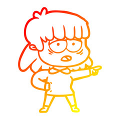 warm gradient line drawing cartoon tired woman pointing