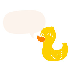 cartoon duck and speech bubble in retro style