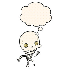 cartoon skeleton and thought bubble in comic book style