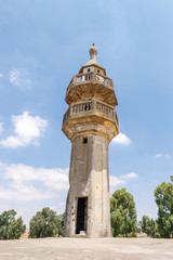 Fototapeta na wymiar The ruined mosque Horvat Khushniya with the minaret remaining after the war of the Judgment Day (Yom Kippur War) on the Golan Heights, near the border with Syria in Israel