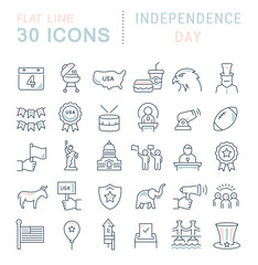 Set Vector Line Icons of Independence Day