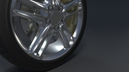 Obraz premium Alloy wheels tire auto on a dark background 3d render