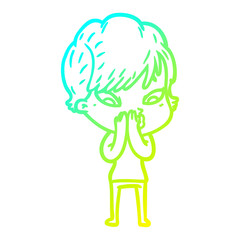 cold gradient line drawing cartoon woman
