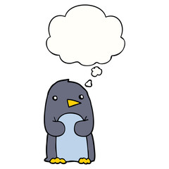 cartoon penguin and thought bubble