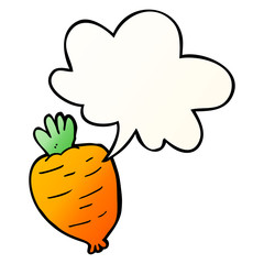 cartoon root vegetable and speech bubble in smooth gradient style
