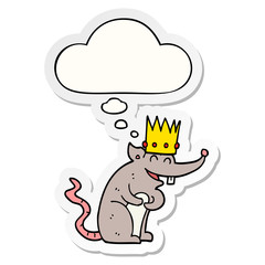 cartoon rat king laughing and thought bubble as a printed sticker