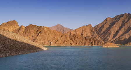 Fototapeta na wymiar Hatta Dam and lake in United Arab Emirates