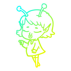 cold gradient line drawing cute alien girl cartoon